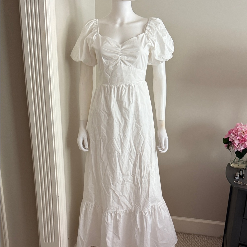 Skies Are Blue Elegant White Puff Sleeve Dress